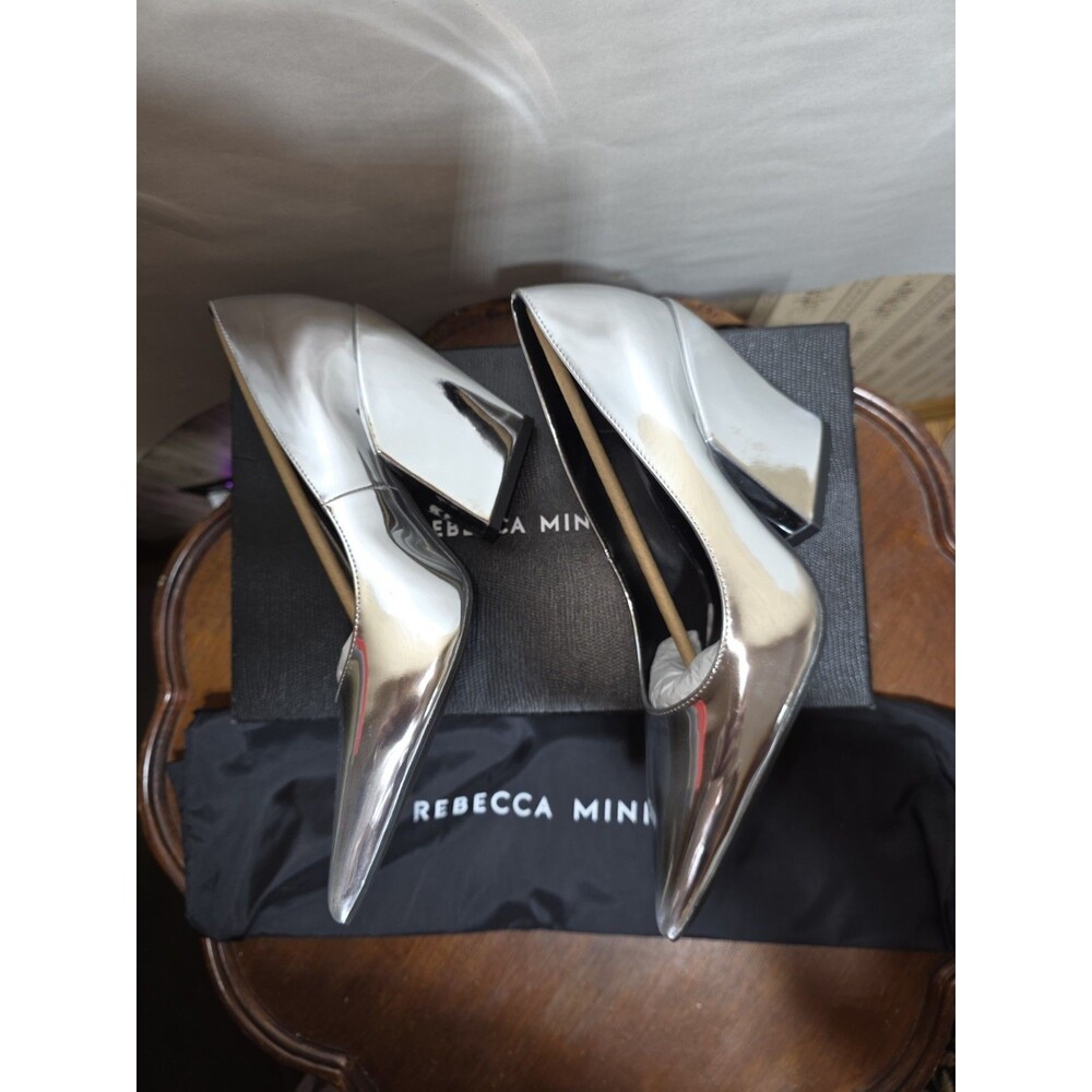 Rebecca Minkoff West Pump 8.5 Silver Mirror Metallic Block Heel Pumps NIB
